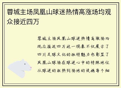 蓉城主场凤凰山球迷热情高涨场均观众接近四万 蓉城主场凤凰山球迷热情高涨场均观众接近四万